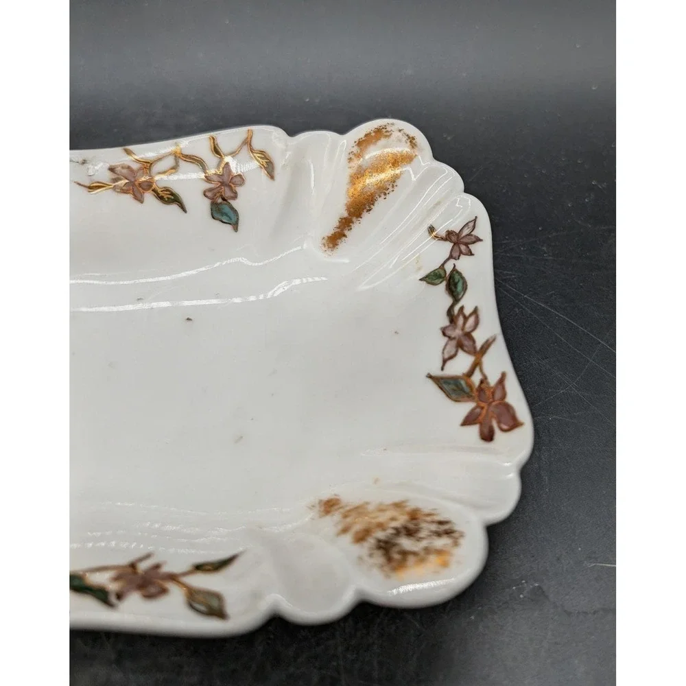 Haviland & Co Limoges‎ France Floral Porcelain Trinket Dish Gold Gilt Scalloped